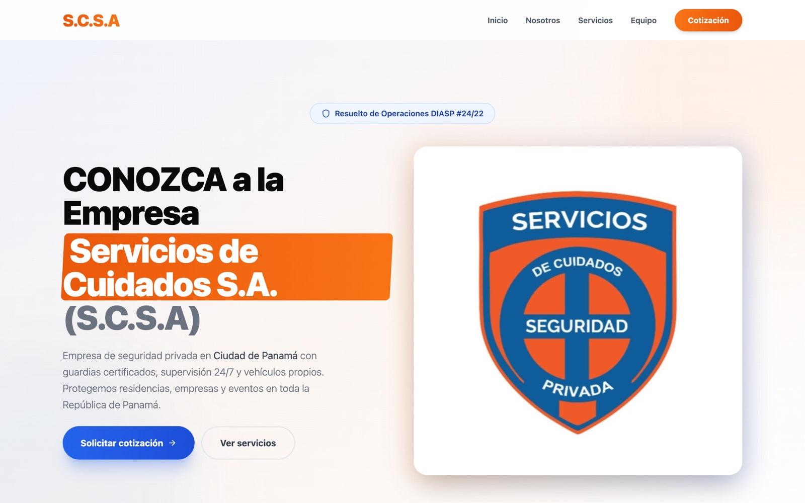 Portada del sitio de SCSA