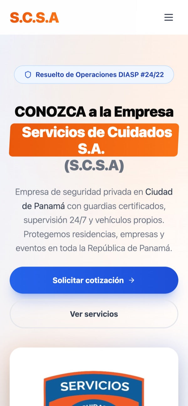 Sitio de SCSA en móvil